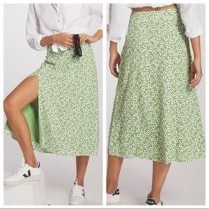 Maeve green floral midi skirt with slit